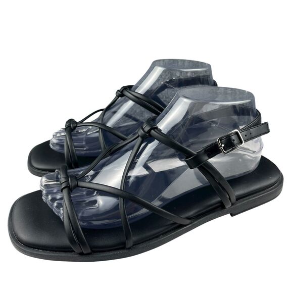 Torrid Strappy Sandals Women’s 8.5WW Black Faux Leather Open Toe Square Flats - Picture 5 of 11